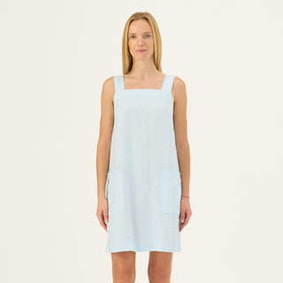 Baby Blue Linen Fughetta Dress - Linen Tales Global 