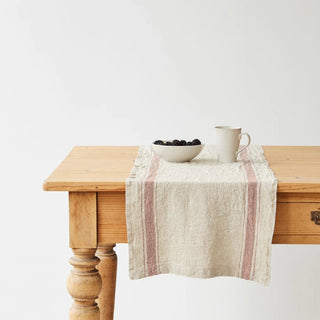 Beige Stripe Vintage Linen Table Runner - Linen Tales 