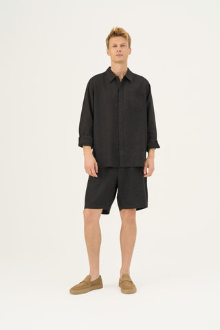 Black Linen Amabilis Shorts - Linen Tales Global 