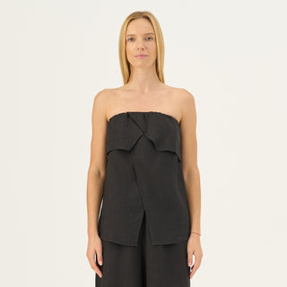 Black Linen Candela Top - Linen Tales Global 