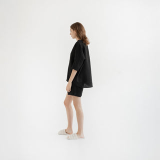 Black Linen Clover Pyjama Set - Linen Tales Global 3