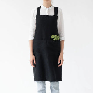 Black Linen Crossback Apron - Linen Tales 1