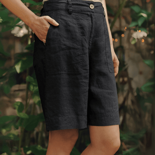 Black Linen Etude Shorts - Linen Tales 