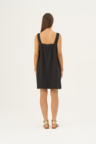 Black Linen Fughetta Dress - Linen Tales Global 5