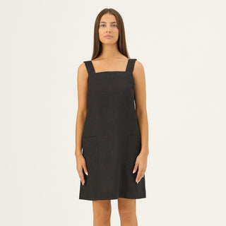 Black Linen Fughetta Dress - Linen Tales Global 