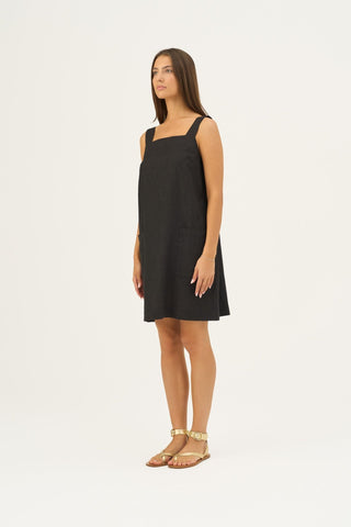 Black Linen Fughetta Dress - Linen Tales Global 3