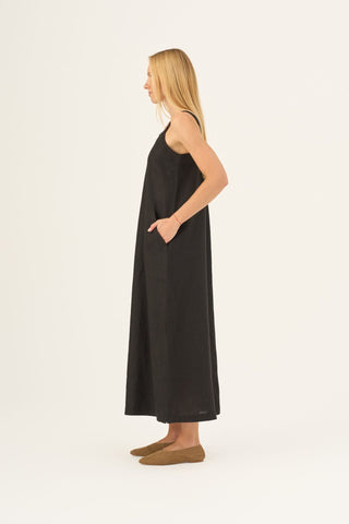Black Linen Fugue Dress - Linen Tales Global 3