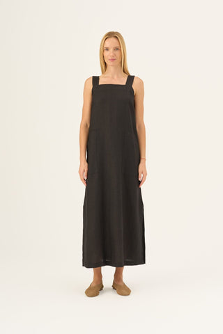 Black Linen Fugue Dress - Linen Tales Global 