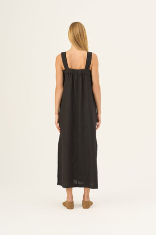 Black Linen Fugue Dress - Linen Tales Global 5