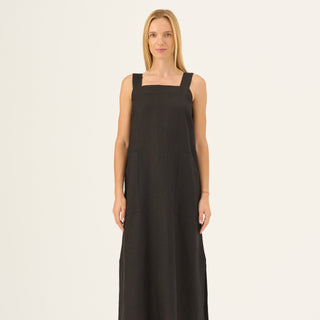 Black Linen Fugue Dress - Linen Tales Global 