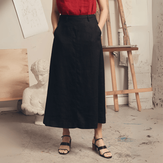 Black Linen Gardenia Skirt - Linen Tales 