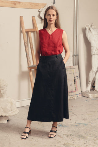 Black Linen Gardenia Skirt - Linen Tales 