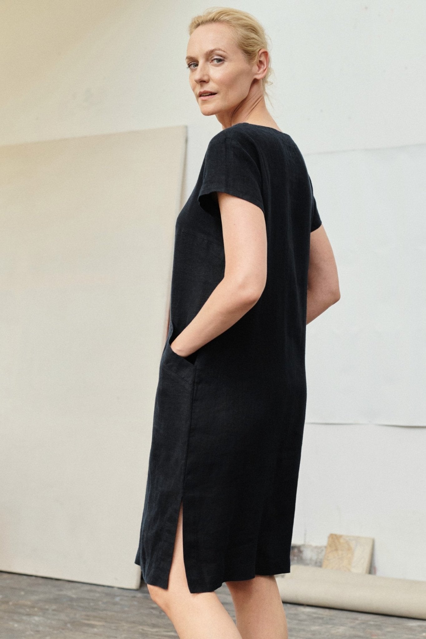 black linen dresses for women Black Linen Goldenrod Dress