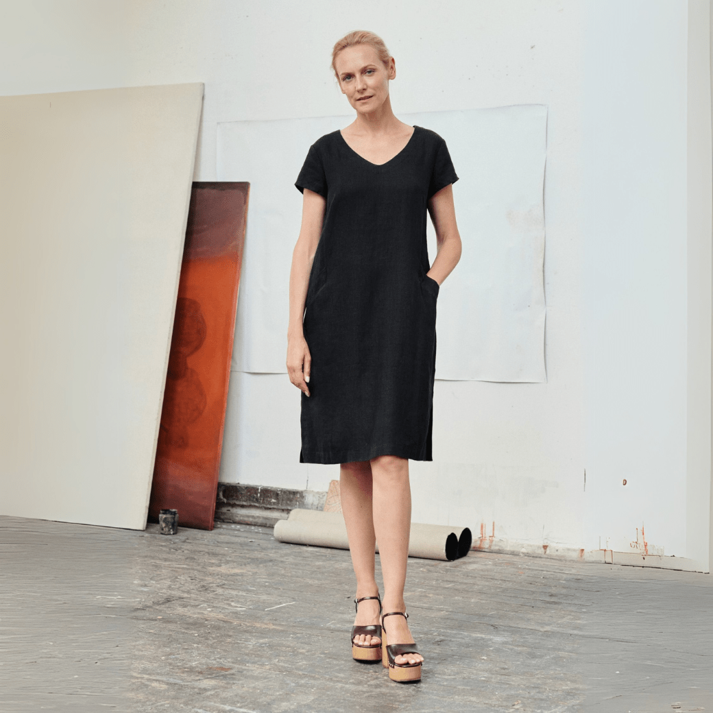 Black Linen Goldenrod Dress | Linen Tales Linen Tales Global Black Linen Goldenrod Dress | Linen Tales Linen Tales Global