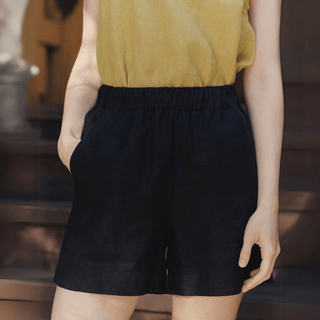 Black Linen Hip - Hop Shorts - Linen Tales 
