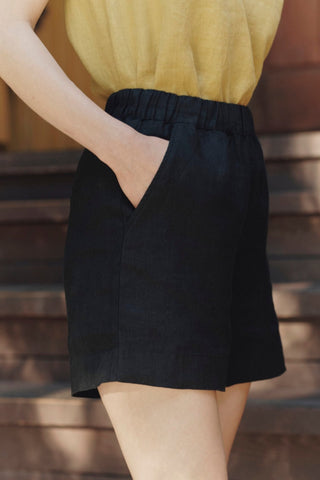 Black Linen Hip - Hop Shorts - Linen Tales 