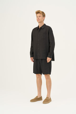 Black Linen Larch Shirt - Linen Tales Global 