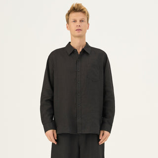 Black Linen Larch Shirt - Linen Tales Global 