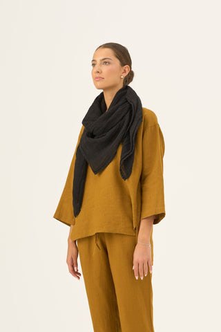 Black Linen Lupine Scarf - Linen Tales Global 