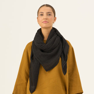 Black Linen Lupine Scarf - Linen Tales Global 