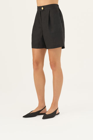 Black Linen Mirabilis Shorts - Linen Tales Global 4