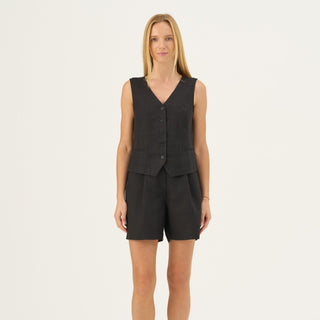 Black Linen Mirabilis Shorts - Linen Tales Global 