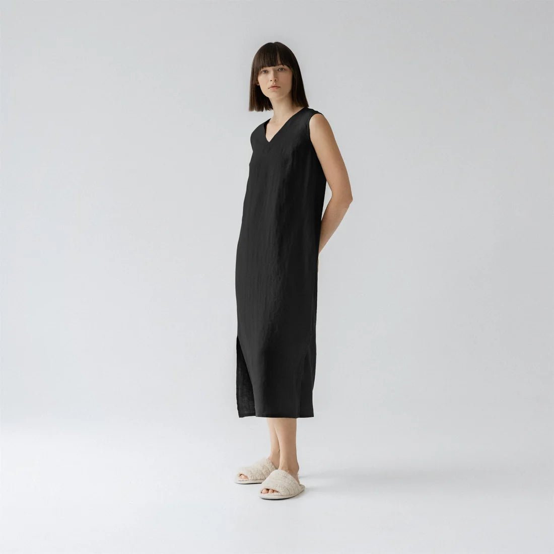 Black Linen Nasturtium Nightdress – Linen Tales Global Black Linen Nasturtium Nightdress – Linen Tales Global