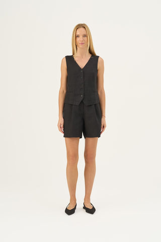 Black Linen Pasodoble Vest - Linen Tales Global 