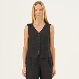 Black Linen Pasodoble Vest - Linen Tales Global 