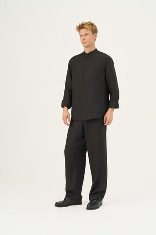 Black Linen Sensus Trousers - Linen Tales Global 