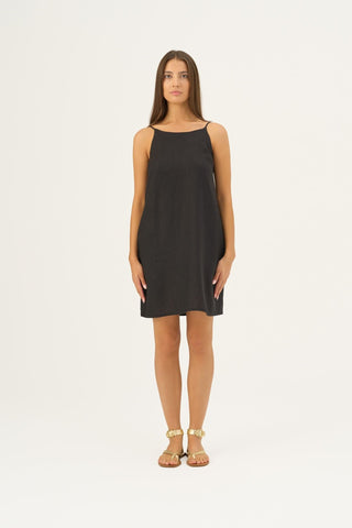 Black Linen Stella Dress - Linen Tales Global 