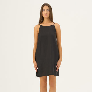 Black Linen Stella Dress - Linen Tales Global 