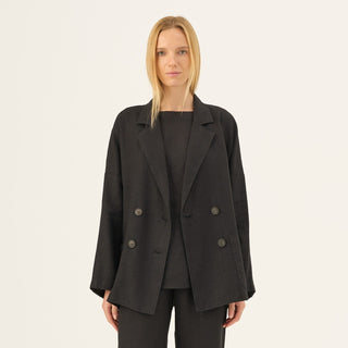 Black Linen Ventus Jacket - Linen Tales Global 