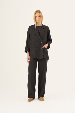 Black Linen Ventus Jacket - Linen Tales Global 
