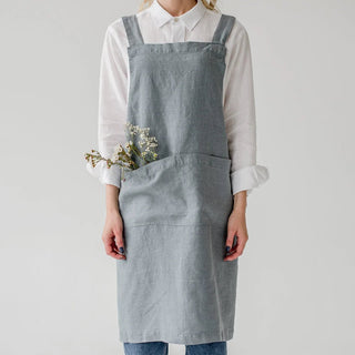 Blue Fog Linen Crossback Apron - Linen Tales 
