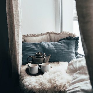 Blue Fog Linen Pillowcase with Frills - Linen Tales 