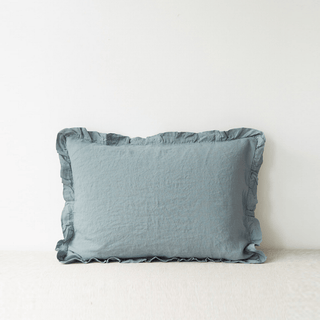 Blue Fog Linen Pillowcase with Frills - Linen Tales Global 