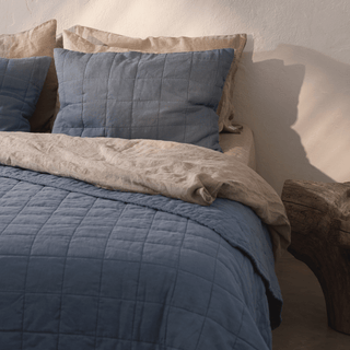 Blue Fog Linen Quilted Blanket - Linen Tales 