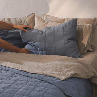 Blue Fog Linen Quilted Pillow Sham - Linen Tales 