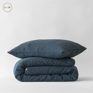 Blue Stripe Linen Duvet Cover Set - Linen Tales 2