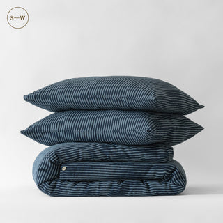 Blue Stripe Linen Duvet Cover Set - Linen Tales 3