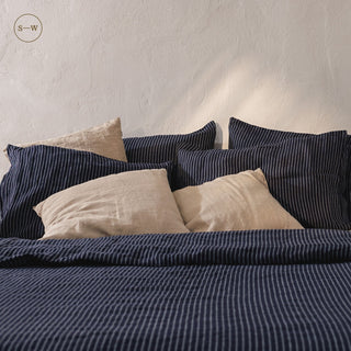 Blue Stripe Linen Pillowcases Set of 2 - Linen Tales 5