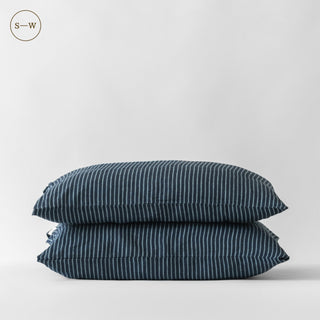 Blue Stripe Linen Pillowcases Set of 2 - Linen Tales 1