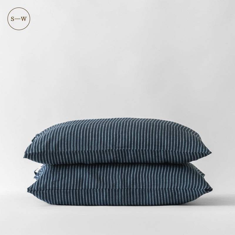 Blue Stripe Linen Pillowcases Set of 2 - Linen Tales