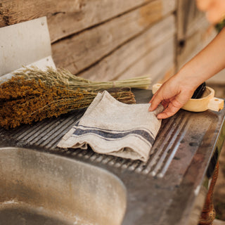 Blue Stripe Vintage Linen Napkins Set of 2 - Linen Tales 
