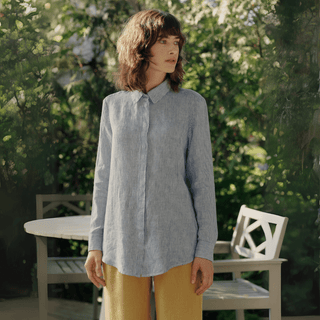 Blue White Stripes Linen Azalea Shirt - Linen Tales 