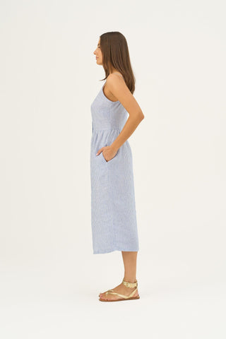 Blue White Stripes Linen Camilla Dress - Linen Tales Global 4