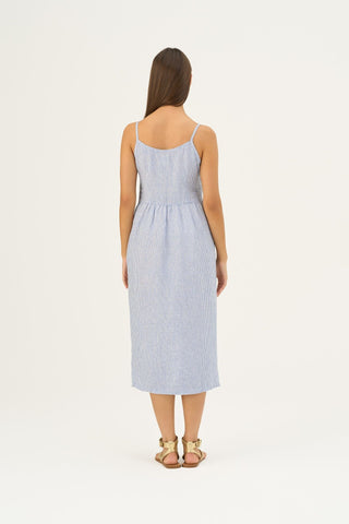 Blue White Stripes Linen Camilla Dress - Linen Tales Global 5