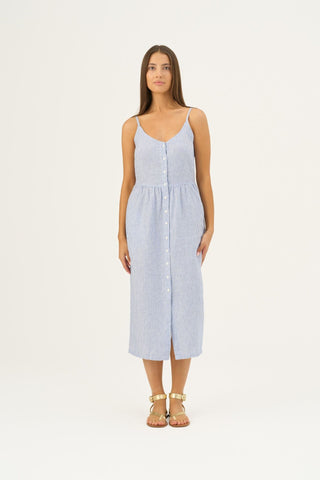 Blue White Stripes Linen Camilla Dress - Linen Tales Global 