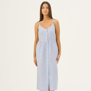 Blue White Stripes Linen Camilla Dress - Linen Tales Global 